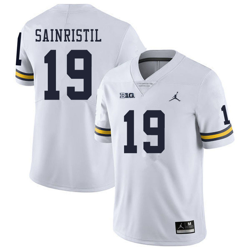 Men #19 Mike Sainristil Michigan Wolverines College Football Jerseys Sale-White